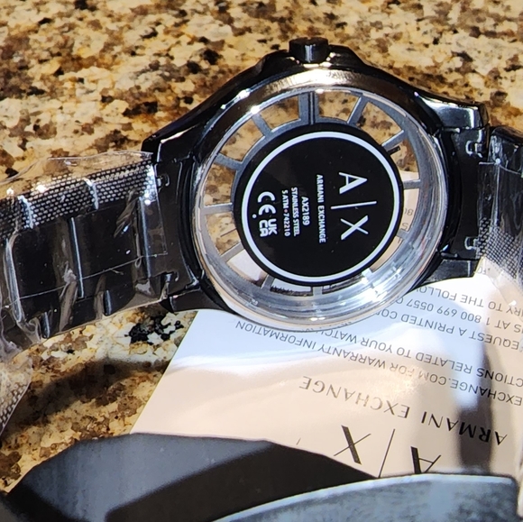 ARMANI EXCHANGE THREE-HAND BLACK STAINLESS STEEL WATCH - Picture 2 of 11